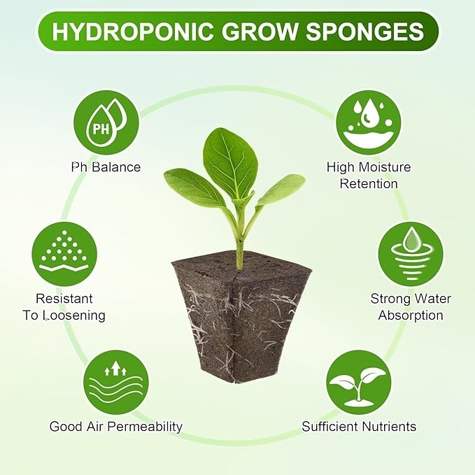 M METERXITY 20-Pack Grow Sponges, 1.7x0.8x1.8 Inch Replacement Root Growth Sponges Seed Pods for Plant Rooting/Seed Germination/Hydroponic Gardens System Supplies, Starter Plug for Seeds