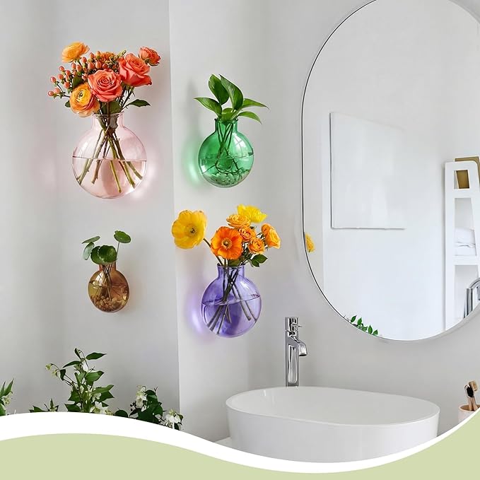 4 Pcs Stained Glass Hanging Vase Hanging Glass Plant Propagation Station Small Plant Terrarium Pot Containers with Rope for Hydroponics Planter Garden Home Indoor Outdoor Decor, 4 Styles