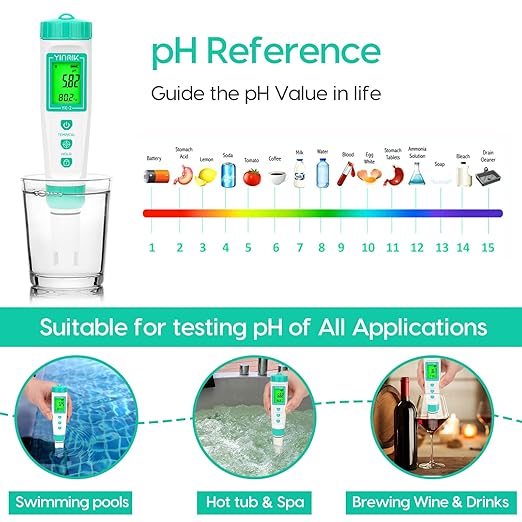 YINMIK Digital pH Meter with Extra Replaceable Probe, Pocket pH Tester for Hydroponics, Accurate Water Tester for Swimming Pool Hot Tub Aquariums Home Wine Brewing