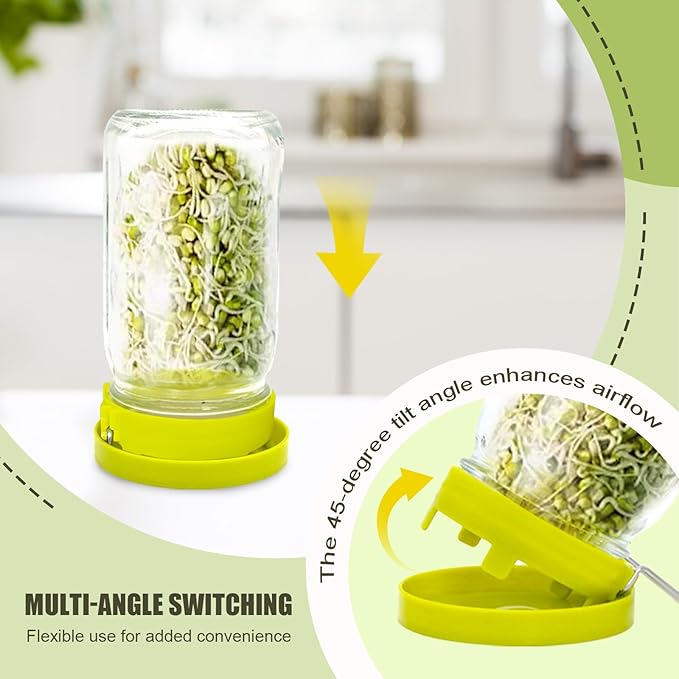 Sprouting Lids, Mason Jar Lids Wide Mouth-Sprouting Trays For Sprouts-Sprouts Growing Kit，Can Be Placed Vertically Or Diagonally（One lid and one drip tray）