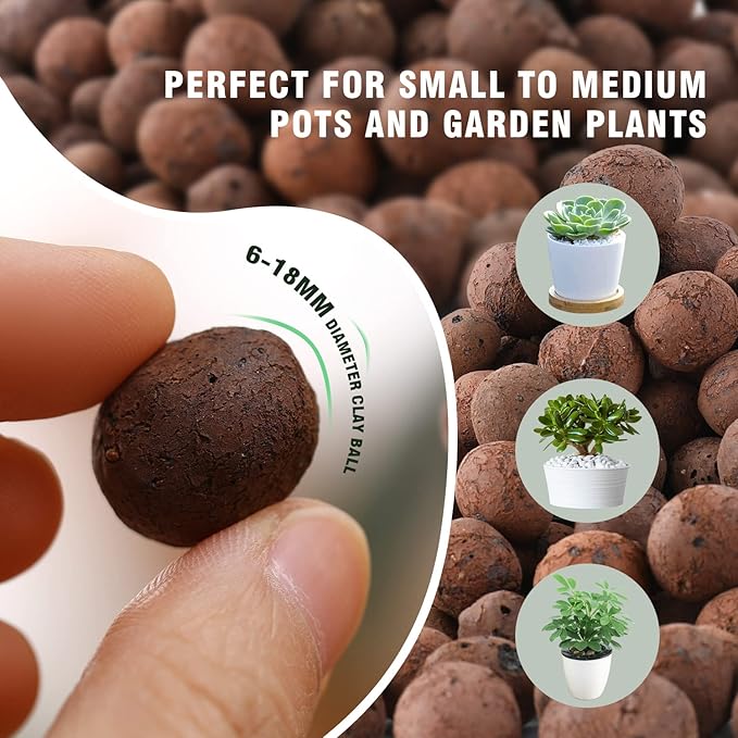 Natural Leca Clay Pebbles, 8LBS 8mm-18mm Expanded Organic Balls Plants Grow Media Gardening Soil for Hydroponics, Drainage, Decoration, Aquaponics