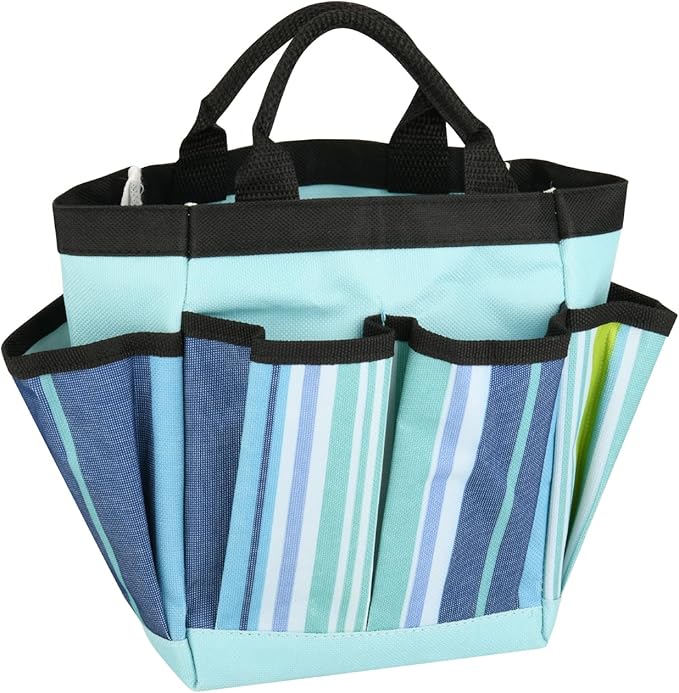 Garden Tool Bag Waterproof Gardening Hand Tool Storage Bag Heavy Duty Oxford Tote Organizer Bag with 8 Pockets, Garden Utensil Handbag for Women Men (Blue)