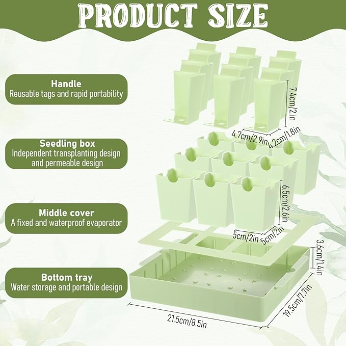 1 Pc 9 Cells Seed Starting Tray, Easy Transplant, 2.56 Inch Deep Reusable Seed Starting Kit with Handles Thickened Seedling Tray Seedlings Starter Kit for Indoor, Outdoor, Greenhouse Use
