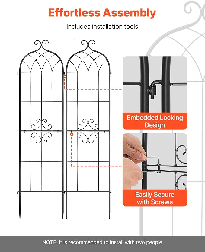 VEVOR Garden Trellis, 60 x 15 inch Rose Trellis, 4 Packs Garden Flower Rose Trellises with Powder-Coated Finish & Convenient Locking Design, Plant Support Trellises for Flowers, Vegetables, Roses