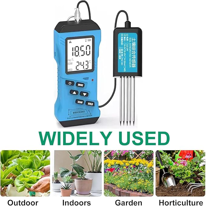Soil Meter, 7-in-1 Soil pH Tester with Temperature, Humidity, Light Measurements and LCD Display for Gardening, Lawn Care, Agriculture and Outdoor Plants