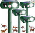 4 Pack Solar Ultrasonic Cat Deer Dog Possum Skunk Rodent Repellent Keep Pest Away Motion Activated with Flash Light for Yard Garden,IP65 Waterproof Squirrel Racoon Fortress Pro Animal Repeller Outdoor