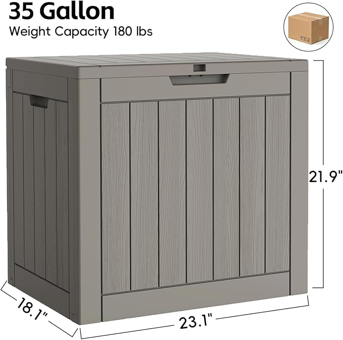 Outdoor Storage Bins, 35 Gallon Small Deck Box, Waterproof Storage bins, Lockable Patio Storage box for Package Delivery, Porch, Garden Tools, Anti-Theft Weatherproof & UV-Resistant Parcel Drop Box