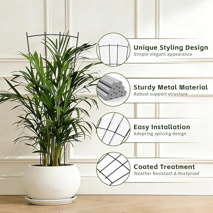 Trellis for Climbing Plants Indoor, 4 Pack 31'' Metal Plant Trellis Indoor for Potted Plants, Sturdy Plant Support Outdoor for Ivy Pothos Monstera Hoya Flower Vine, Fan Shape