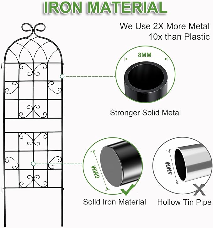 2 Pack 71x20in Garden Trellis, Black Metal Coating Rustproof, Easy to Install + Perfect for Supporting Climbing Plants Outdoor Roses, Vines, Flowers, and Vegetables
