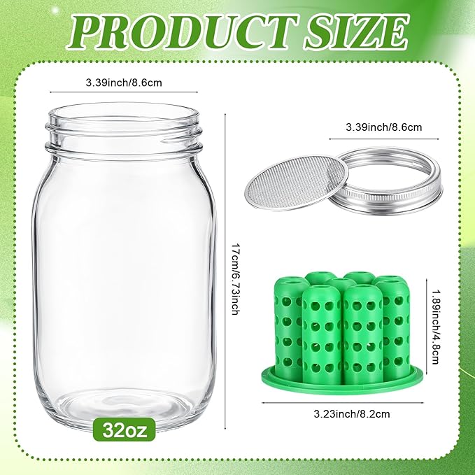 Seed Sprouting Set Green Onion Regrower Kit Includes Regrower Sprouting Lids and a Mouth Mason Jar for Sustainable Windowsill Gardens, Hydroponics, and Propagation Hydroponics Enthusiasts