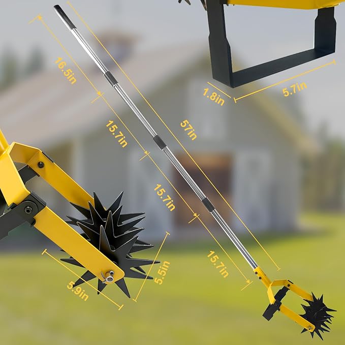 2-in-1 Garden Rotary Cultivator Tool Adjustable Handle Lawn Tools Hand Rotary Tiller for Loosening Soil and Lawn Care, Reseeding Grass, Weeder, Soil Mixing, Manual Yard Tiller