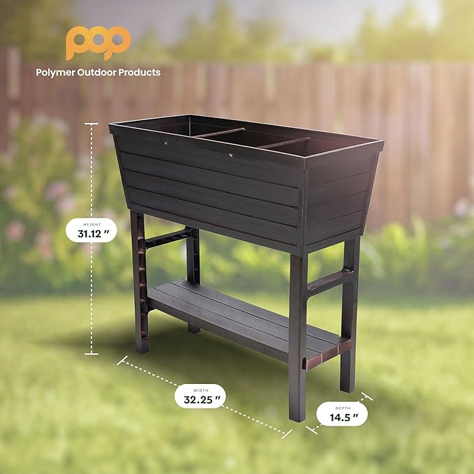 14.5in x 32.25in x 31.12in Raised Planter Box - USA Made - 15.7 Gallon Elevated Patio Garden Bed with Drainage Plug, Brown
