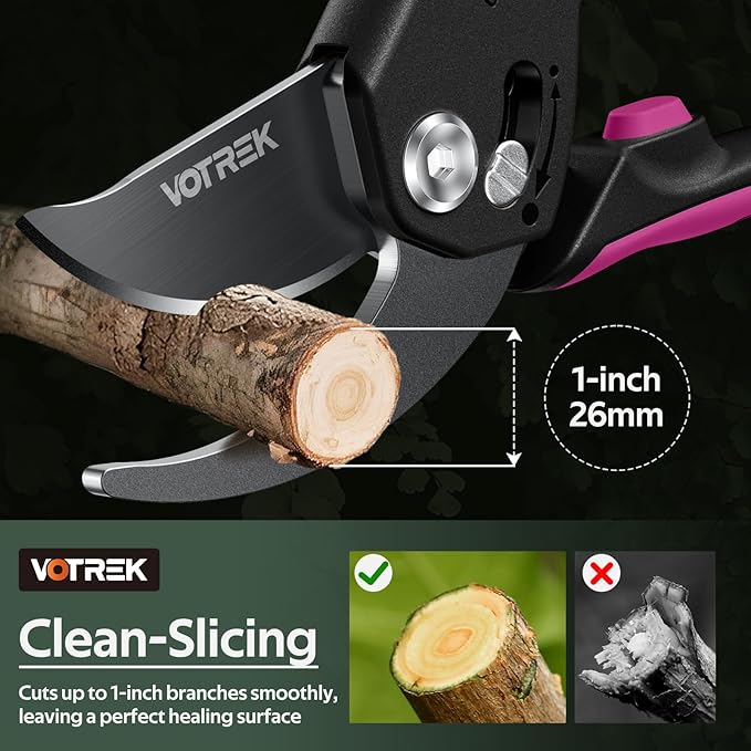 Pruning Shears for Gardening, [Patented Stepless Handle Opening] - Garden Scissors with Ultra-Sharp SK5 Steel for Weak Hand, Universal Fit for All Hand Sizes, Effortlessly Cuts 1-Inch Branches