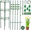 12pcs Multi-Layer Stackable Adjustable Plant Support Stakes Round Cage Holder, 10pcs Plant Support Sticks with Clips, 5pcs Connect Pipes with a Roll Green Ties for Indoor Outdoor Pots Plants
