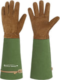 HANDLANDY Long Gardening Gloves for Men Women, Thorn Proof Rose Pruning Leather Garden Yard Gauntlet Glove, Gardening Gifts