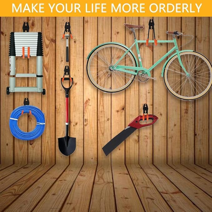 12pack Steel Garage Storage Utility Double Hooks Organizer Heavy Duty Wall Mount Tool Holder for Organizing Power Tools Ladders Bulk Items