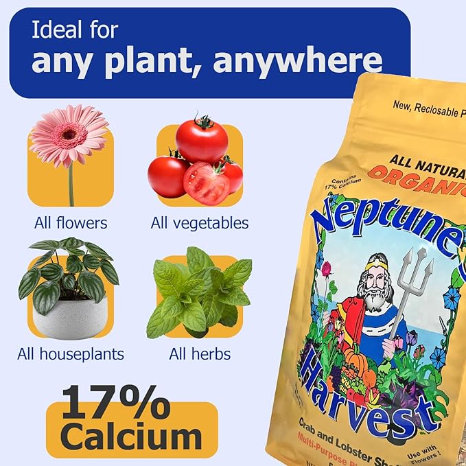 Neptune’s Harvest Organic Crab & Lobster Shell Multi-Purpose Plant Food (5-3-0) - 4 LB Resealable Bag - Rich in Nutrients Soil Fertilizer - Plant Food for Lawns, Gardens, and Vegetables