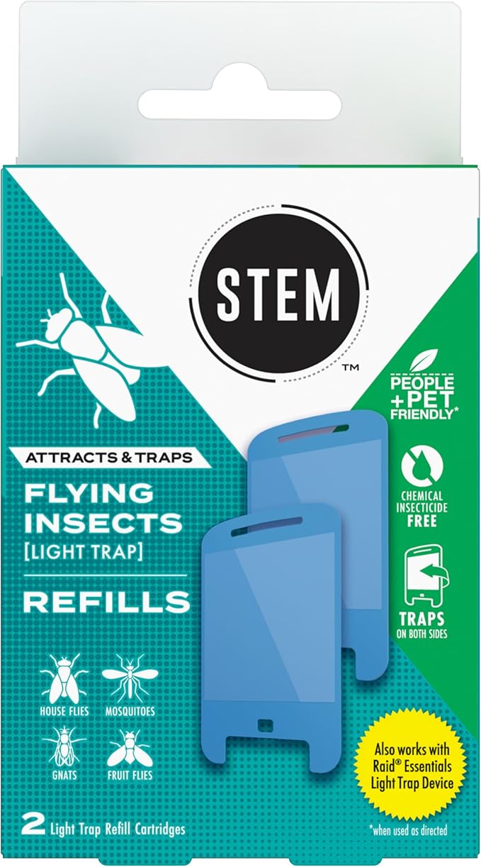 STEM Flying Insect Light Trap Refill Cartridges, Indoor Fruit Fly Trap, Insecticide-Free Pest Control for Home, Attracts and Traps Insects, Official STEM Refills - 2 Count