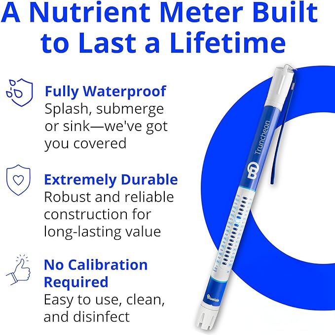 Bluelab TRUNV2 Truncheon Nutrient Meter, Digital Conductivity Tester in Water (Scales Include: EC, 500, ppm 700, CF, TDS) Tool for Hydroponic System and Indoor Plant Grow, White