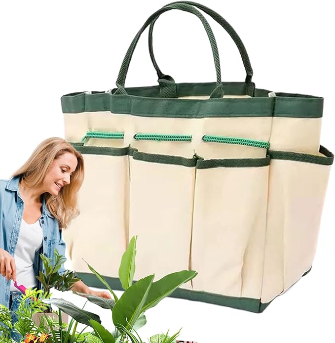 Gardening Tool Carrying Bag - Multi-Pocket Organizer, Heavy-Duty Waterproof Fabric, Handles, Lightweight Design Garden Equipment Holder | Outdoor Storage Tote Used for Camping Trips, Backyard