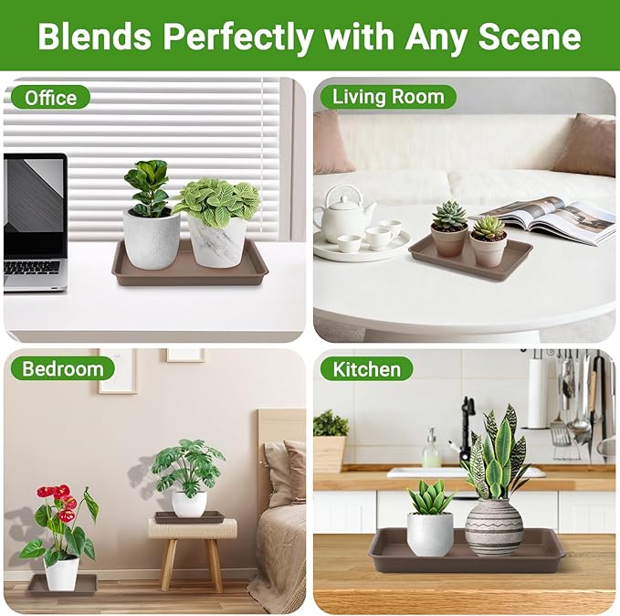 GREANER Brown Plant Saucers for Indoors, 11 Inch Heavy Duty Seedling Starter Trays No Holes, Pebble Tray for Plant Humidity(Set of 3)