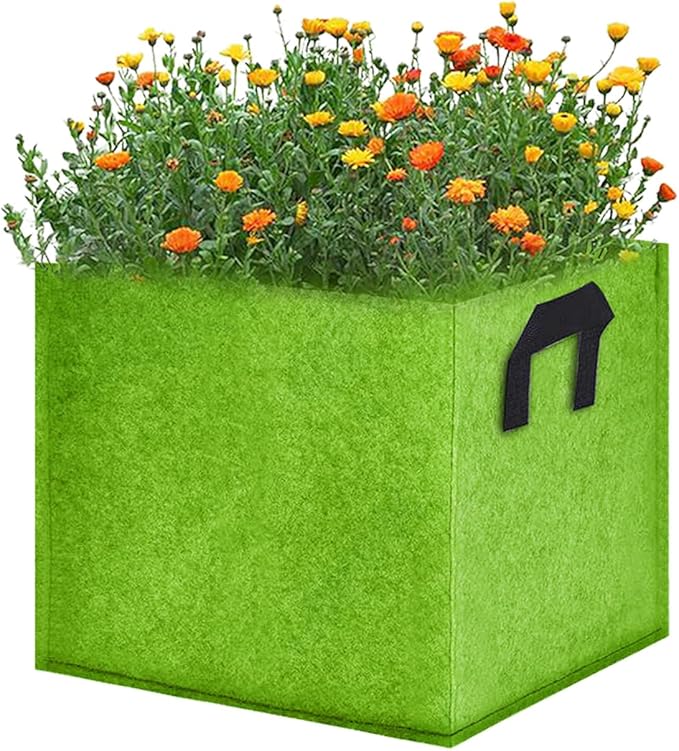 Square Grow Bags, Garden Fabric Planter Container with Handles Bed Flower Vegetables Pots 1MM Thickness Economic Colorful (Green,13.78x13.78x13.78 Square)