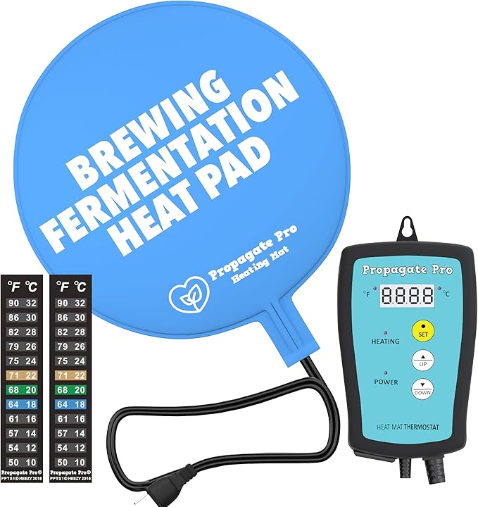 Brewing & Fermentation Heat Pad with Heating Thermostat - 12" Sourdough Starter Warmer Mat, Beer & Wine Fermenting - Heating Mat for Kombucha Jar, Carboy, Glass Jar, Fermentors with Heater Temp Strip