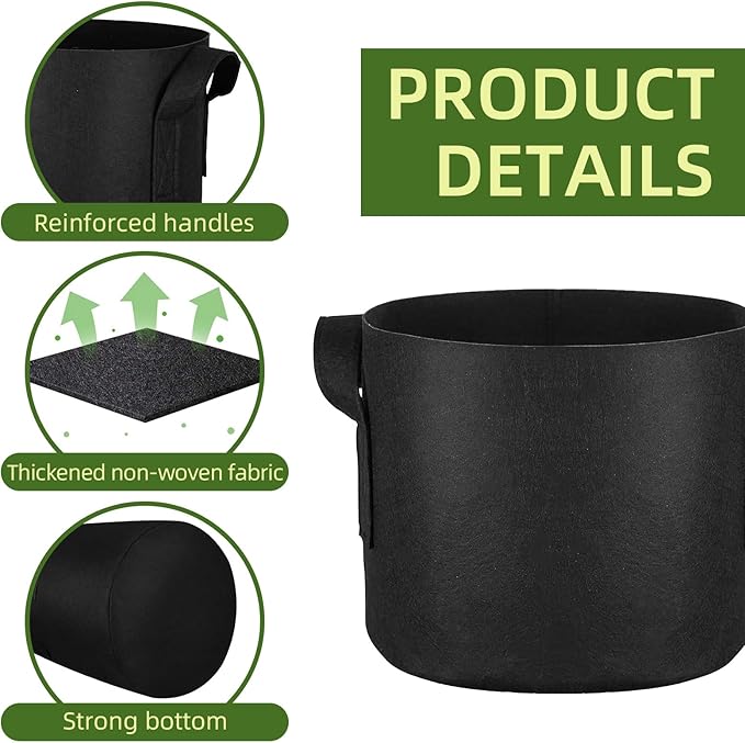 24 Pack 3 Gallon Grow Bags, Heavy Duty Thickened Aeration Fabric Pots with Handles for Vegetable/Flower/Plant