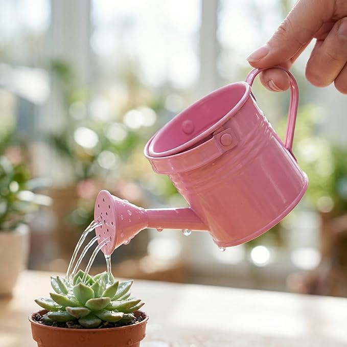 DOITOOL Small Metal Watering can for Kids Pink Mini Flower Watering Pot with Long Spout Portable for Indoor and Outdoor Plant Care
