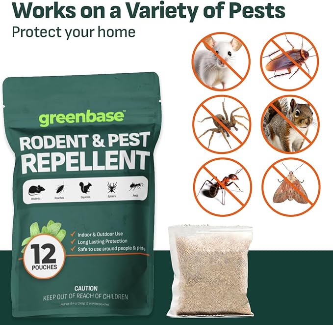 12 Pack Natural Rodent Repellent Pouches – Peppermint, Rosemary & Lemongrass Mouse & Rat Repellent for Home, Garage, Car, RV, Basement & Attic – Long Lasting Pest Control Safe for People & Pets