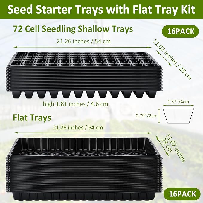 Vesici 32 Pack Seed Starter Trays, 72 Cell Seedling Trays with 1020 Flat Tray, Deep Plug Nursery Plant Pots for Germination, Water Collection, Indoor Outdoor Seed Starting & Transplanting