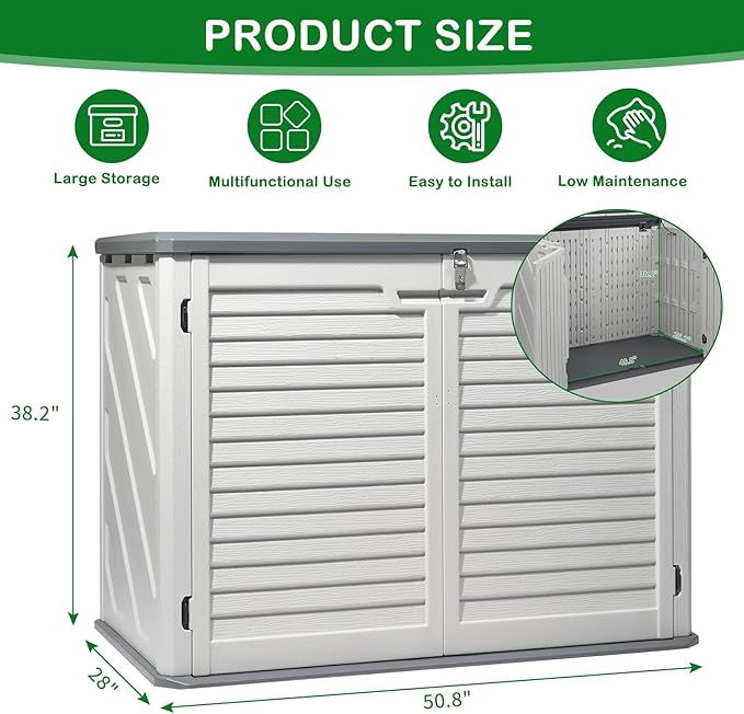 VINGLI Outdoor Storage Shed, Resin Storage Cabinet with Lockable Design, Weatherproof Tool Shed with HDPE Material, Resin Deck Box for Garden Tools, Pool Equipment, Garbage Cans, White (31.5 Cu.ft)