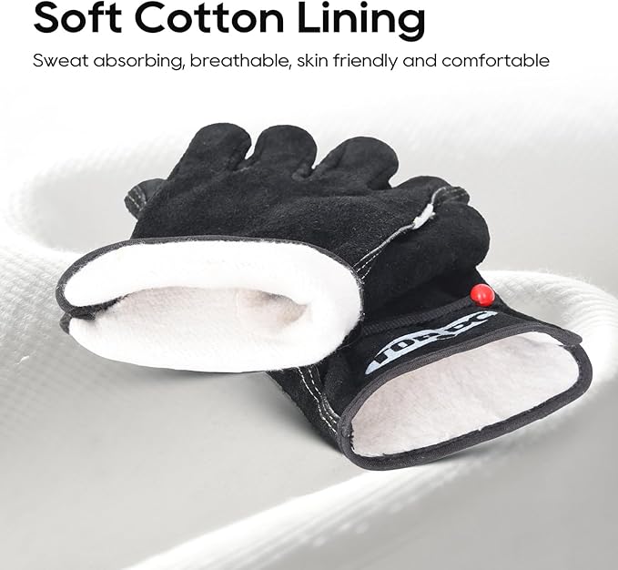 TOPDC Leather Work Gloves for Men or Women, Cowhide Leather Gloves for Gardening, Tig/Mig Welding, Chainsaw, Farm, Ranch, Reinforced Palm, Adjustable Cuff, Cotton Lining, Firm Grip & Durable, L
