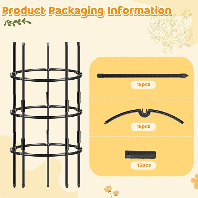 2PCS 19.5" D x 39" H Peony Plant Support Cage, 3 Tier Stackable Plant Support Ring, Metal Core with PVC Coated Stakes, Garden Plant Support for Peonies Tomatoes and Climbing Plants