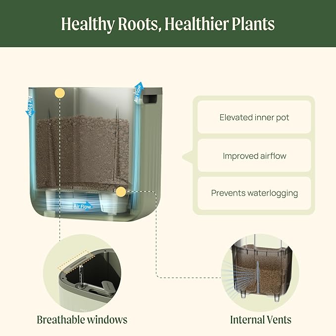 Vego garden 15 Inch Self-Watering Planter for Indoor Plants – Large Modern Plant Pot with Built-in Water Reservoir, Ideal for Monstera, Fiddle Leaf Fig, Palms & Peace Lily, Without Trellis, Fog Gray