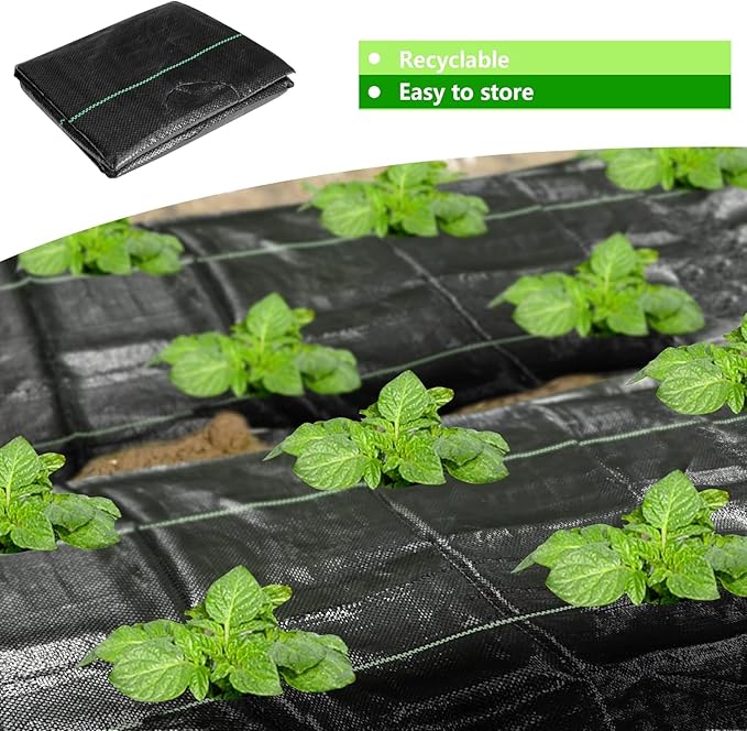 codree 13 x 6.5 Ft Garden Weed Barrier Landscape Fabric with Planting Holes- Heavy-Duty Garden Weed Control Barrier- Weed Block Gardening Mat with 6 Ground Nail for Outdoor Garden