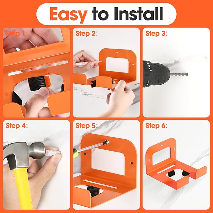4-Pack Garage Organizer Trimmer Rack, Weed Eater Hanger, Matel Wall Hooks Weed Wacker Holder, Heavy Duty Wall Hangers for Grass Trimmer, Hedge Trimmer, Garden Tools Storage, Orange