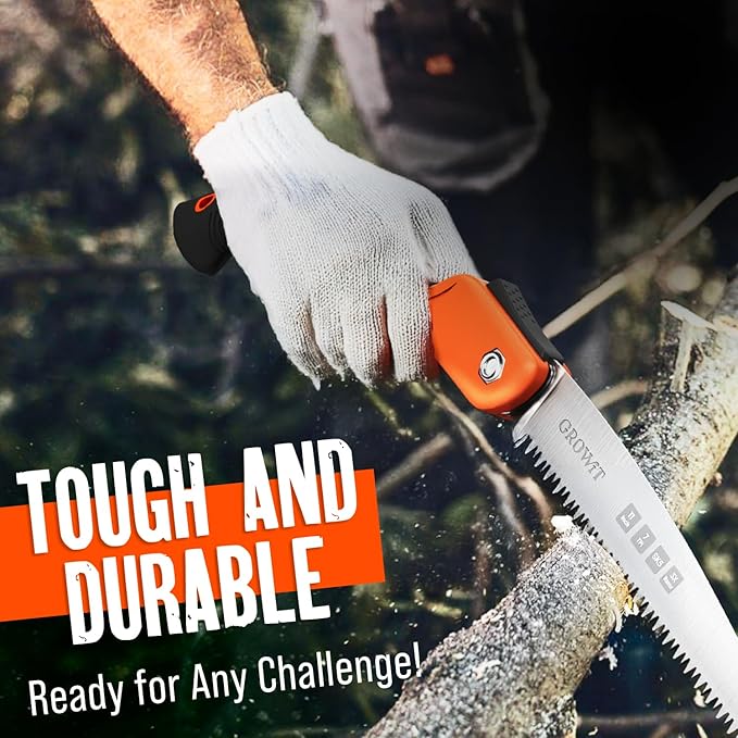 GROWIT Folding Camping saw 11 Inch - Heavy Duty Pruning Saw with Triple-Cut SK5 Blade, 7 TPI Razor Teeth for Tree Trimming, Wood Cutting, Camping, Bushcraft, and Gardening (Pack of 2)