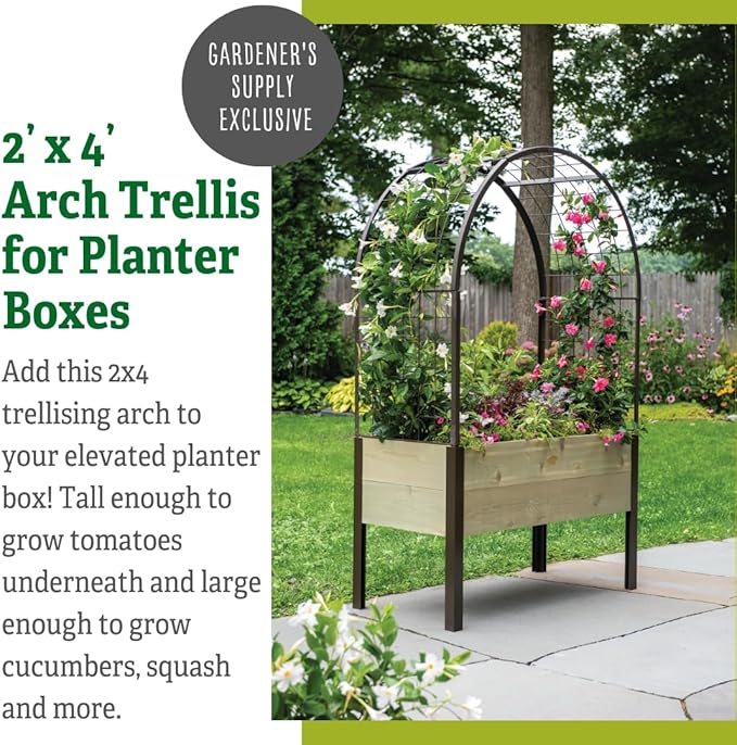 Gardener’s Supply Company Arch Trellis | Garden Arbor fits 2' x 4' Elevated Planter Boxes for Climbing Plants, Vegetables and Flowers | Decorative Outdoor Gardening Landscape