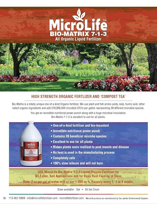 MicroLife Bio-Matrix (7-1-3) Professional Grade Liquid Organic Biological Fertilizer, 1 Gallon