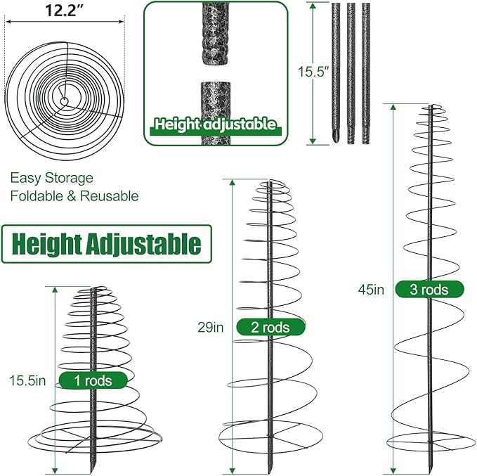 Spiral Trellis for Climbing Plants Outdoor, 45 Inch Tall Heavy Duty Metal Garden Tower, Decorative Plant Support with Anti-Tip Stake,Rustproof for Clematis Pole Beans Cucumber Berry Vines Pots,1 Pack