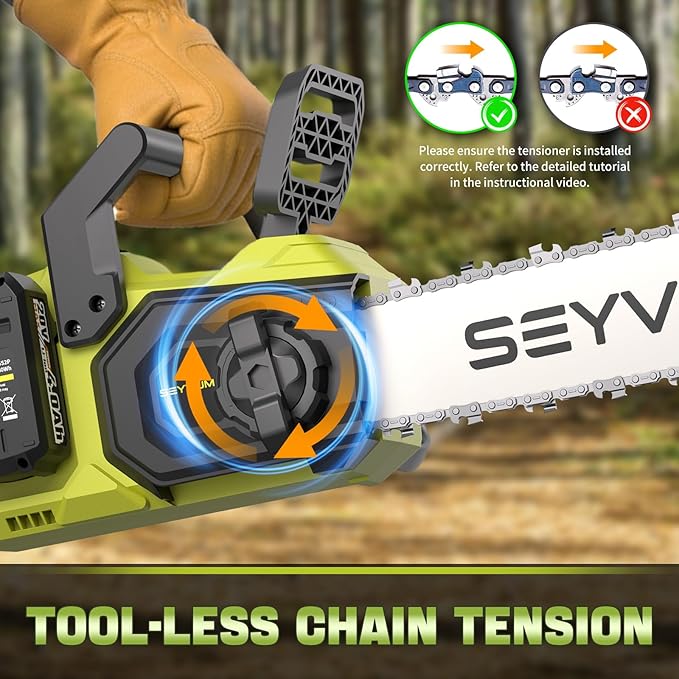 SEYVUM Cordless 40V 16 Inch Chainsaw with 2 x 4.0Ah Batteries, Electric Chain Saw with Tool-free Chain Tension, Auto Oiling, Heavy-Duty for Tree Felling, Firewood Cutting, Pruning