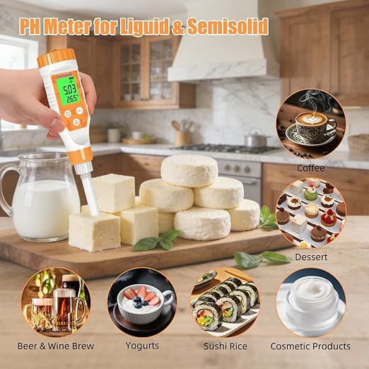 Food pH Meter Digital pH Tester for Food Fermentation Canning Cooking – Accurate pH Meter for Sourdough Bread, Cheese, Hot Sauce, Yogurt – Smart Water Resistant Food