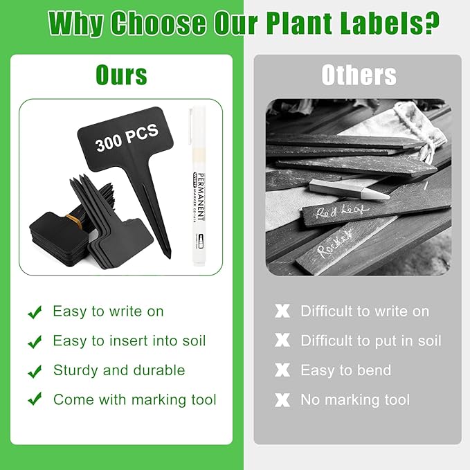 100Pcs T-Type Plant Labels, Black Durable Plastic Plant Tags with A Marker Pen, Reusable Waterproof Plant Markers for Outdoor Nursery Plants Seed