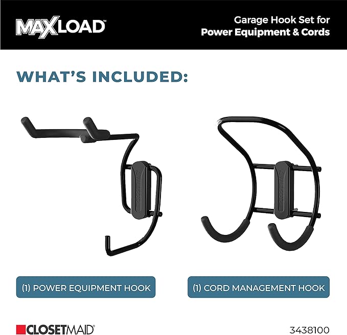 ClosetMaid MaxLoad 2-Pack Garage Hooks & Hangers Wall Mount Heavy Duty Storage for Cords, Hoses, Power Equipment, Black