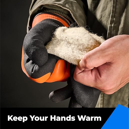 toolant 100% Waterproof Gloves for Men and Women, Winter Work Gloves for Cold Weather, Touchsreen, Thermal Insulated Freezer Gloves, With Grip, Orange, Medium