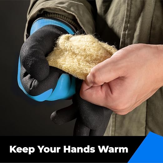 toolant 100% Waterproof Gloves for Men and Women, Winter Work Gloves for Cold Weather, Thermal Insulated Freezer Gloves, Touch Screen, With Grip, Blue, Small