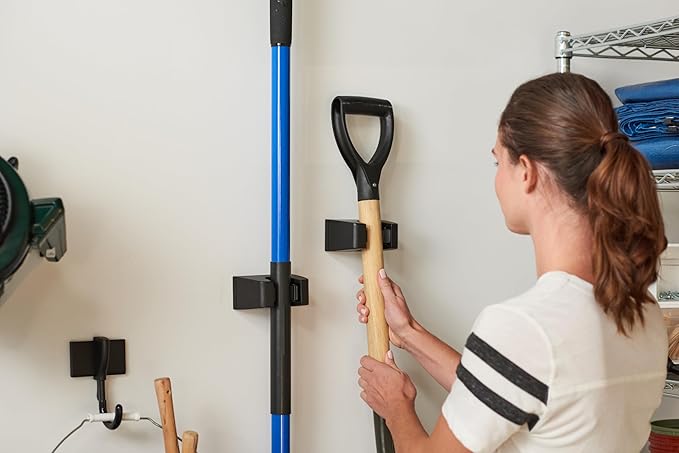 Duck Brand EasyMounts Garage Hooks Heavy Duty Hanging - Garage Storage for Ladder, Garden Tools, Extension Cord & Equipment - Wall Mount, Large Utility Hanger Hooks - Holds Up to 50 lbs, Black, 3-Pack
