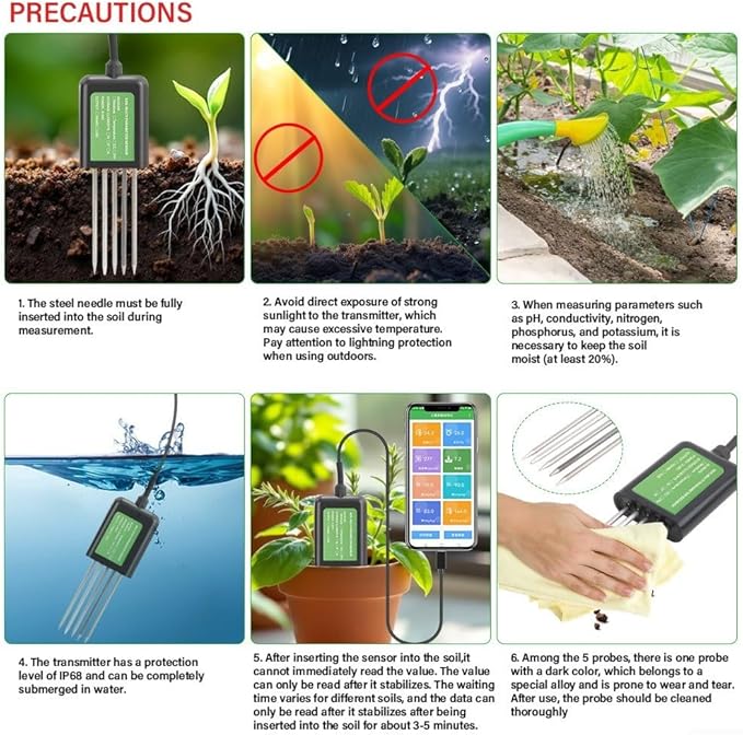 Temperature Moisture PH NPK Soil Tester Portable USB-Type-C 8-In-1 Soil Sensoroil Sensor Temperature/humidity/EC/PH Soil Test Kit For Gardening