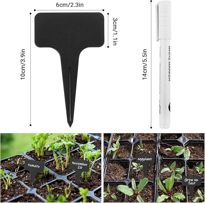 Greaner 300 PCS 4 Inch Garden Labels, Black T-Type Plant Tags and Labels, Plant Labels for Outdoor Garden, Nursery Garden Labels for Plants Herbs Flowers Vegetable Potted